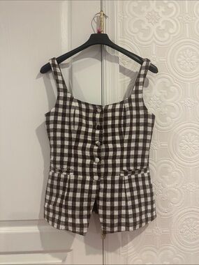 Reformation vibe ~~Brown and White Gingham Button Front Tank Top